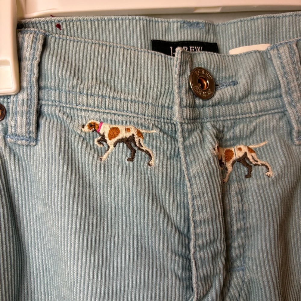 J Crew light blue corduroy pants with embroidered hunting dogs women’s size OP - Picture 2 of 6